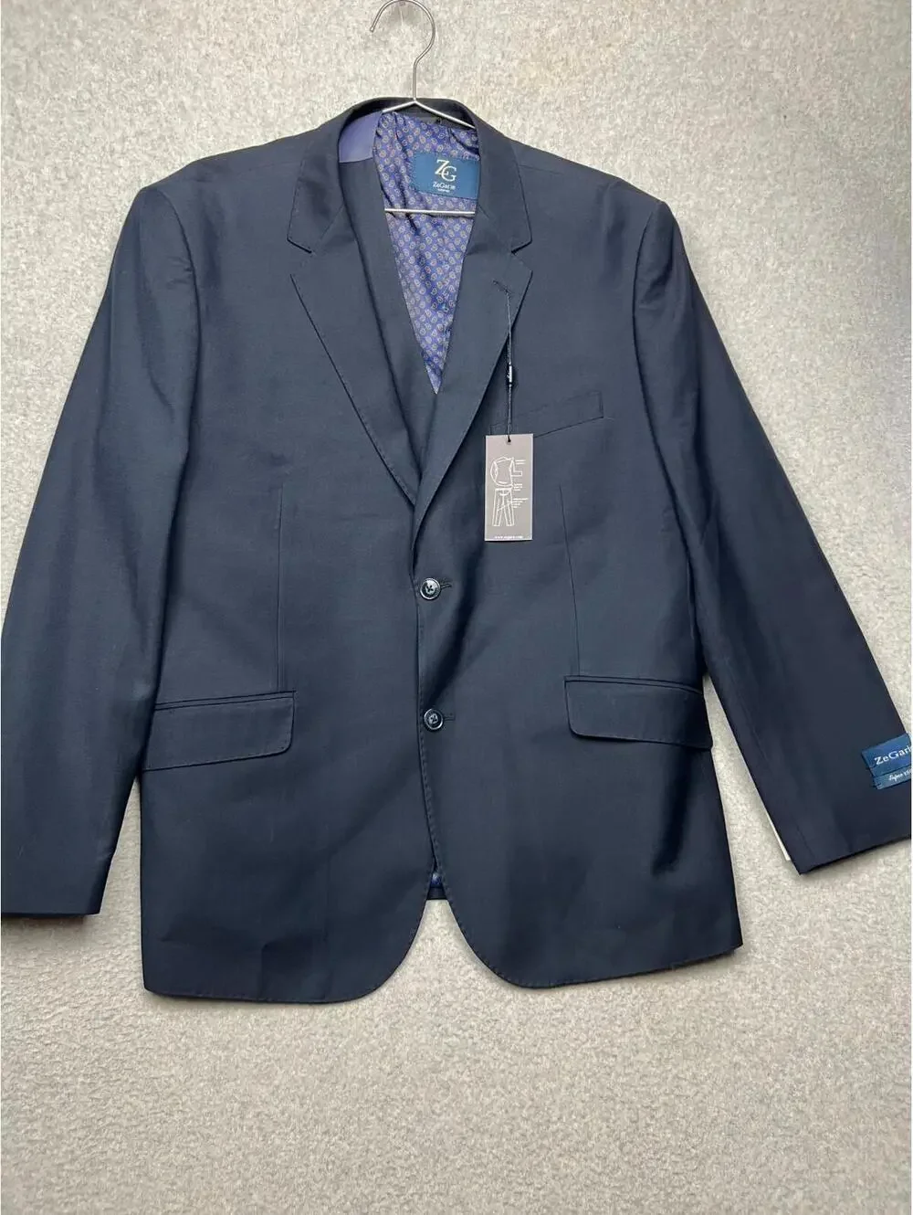 Zegarie 3 Piece 150S Wool Sport Blazer Suit Set 44S /38 Pants Modern Fit Navy
